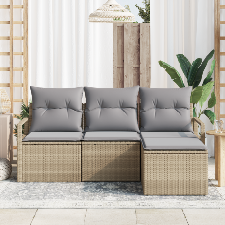 vidaXL Bankstel met kussen 4 pcs Beige en Licht Grijs poly rattan afbeelding3 - 1