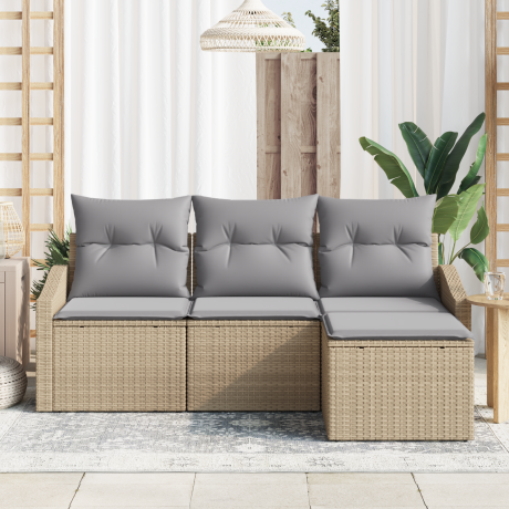 vidaXL Bankstel met kussen 4 pcs Beige poly rattan afbeelding3 - 1