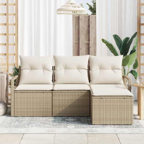 vidaXL Bankstel met kussen met opslag 4 pcs Beige en Crème poly rattan afbeelding3 - 1