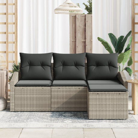vidaXL Bankstel met kussen met opslag 4 pcs Lichtgrijs poly rattan afbeelding3 - 1