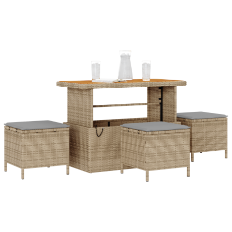 vidaXL 4-delige Tuinset met kussens poly rattan acaciahout beige afbeelding3 - 1