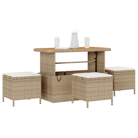 vidaXL 4-delige Tuinset met kussens poly rattan acaciahout beige afbeelding3 - 1