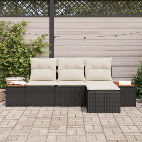 vidaXL Tuin Sofa Set met kussen 4 pcs Zwart en Crème Poly Rattan afbeelding3 - 1