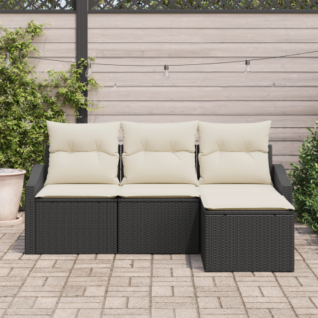 vidaXL Bankstel met kussen met opslag 4 pcs Zwart en Crème poly rattan afbeelding3 - 1