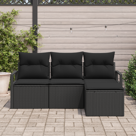 vidaXL Bankstel met kussen met opslag 4 pcs Zwart poly rattan afbeelding3 - 1
