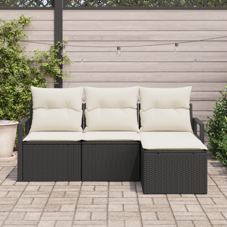 vidaXL Bankstel met kussen met opslag 4 pcs Zwart en Crème poly rattan afbeelding3 - 1
