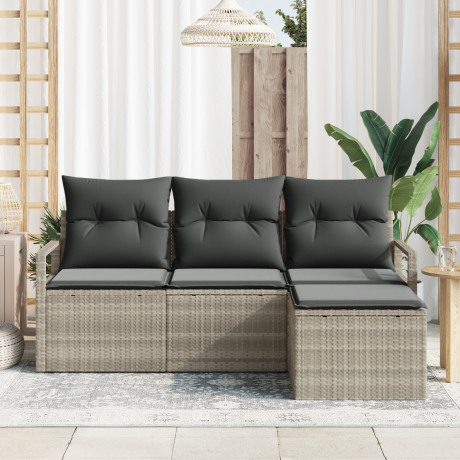 vidaXL Bankstel met kussen met opslag 4 pcs Lichtgrijs poly rattan afbeelding3 - 1