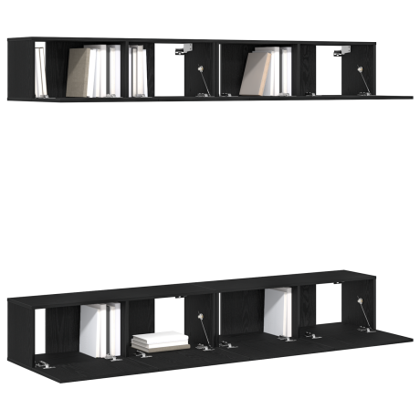 vidaXL Tv-meubelset 4 pcs Zwart Eiken 100 x 30 x 30 cm Bewerkt hout afbeelding3 - 1