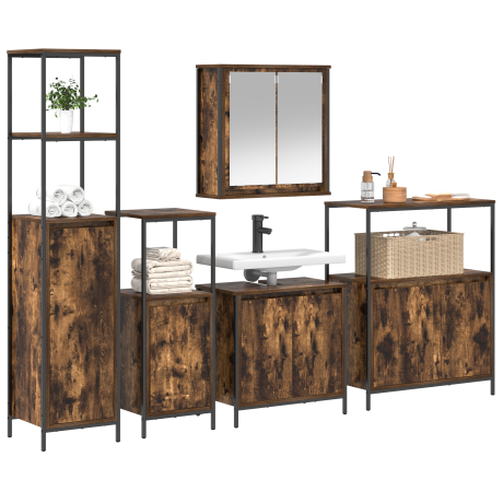 vidaXL Badkamermeubelset 5 pcs Gerookt Eiken en Zwart Bewerkt hout afbeelding3 - 1