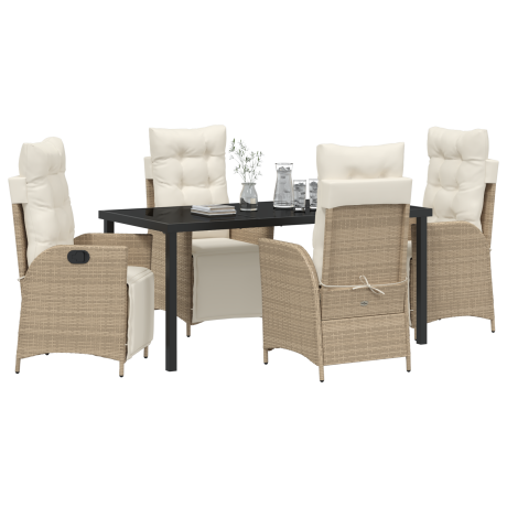 vidaXL 5-delige eetset voor in de tuin - Beige Poly Rattan afbeelding3 - 1