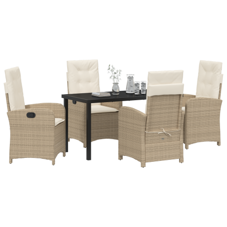 vidaXL 5-delige eetset voor in de tuin met kussens, beige poly rattan afbeelding3 - 1