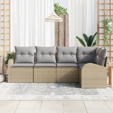 vidaXL 5-delige ligbed set met kussens Beige Poly Rattan afbeelding3 - 1