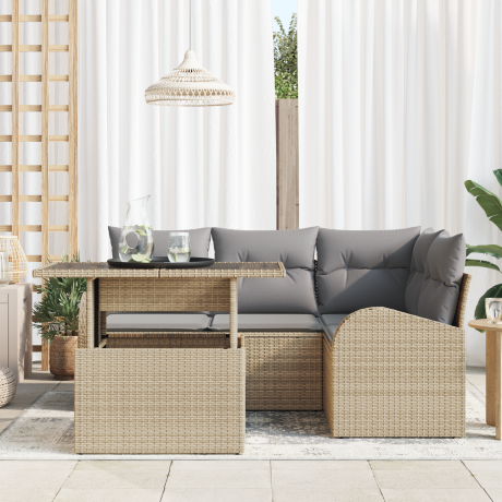 vidaXL 5-delige Ligbed Set met Kussens Beige Poly Rattan afbeelding3 - 1