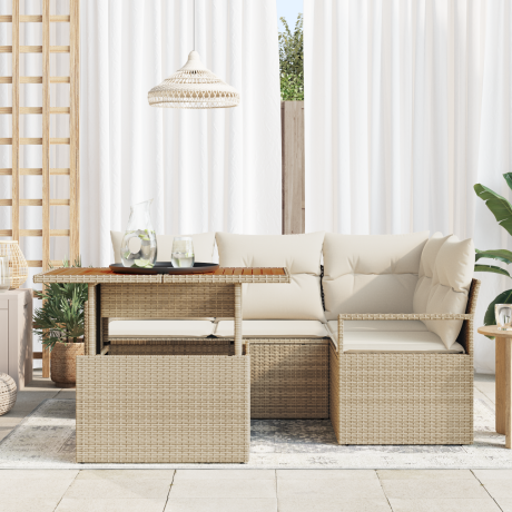 vidaXL 5-delige ligbed set met kussens beige poly rattan afbeelding3 - 1