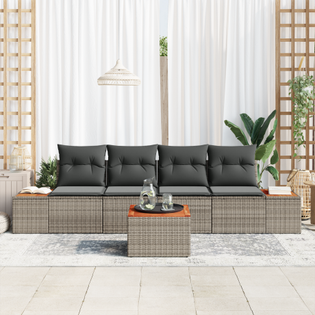vidaXL 5-delige ligbed set met kussens grijs poly rattan acacia afbeelding3 - 1