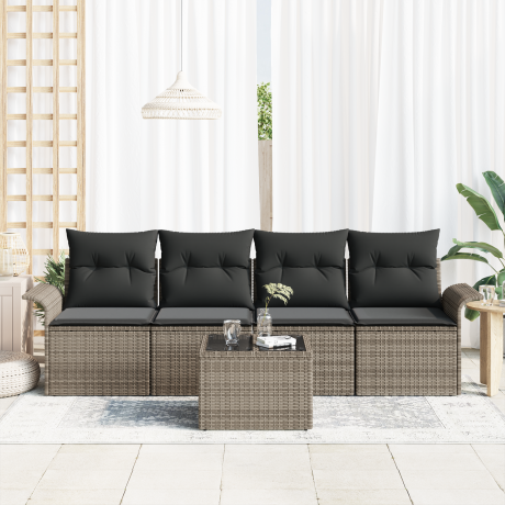 vidaXL Bankstel met kussen 5 pcs Grijs poly rattan afbeelding3 - 1