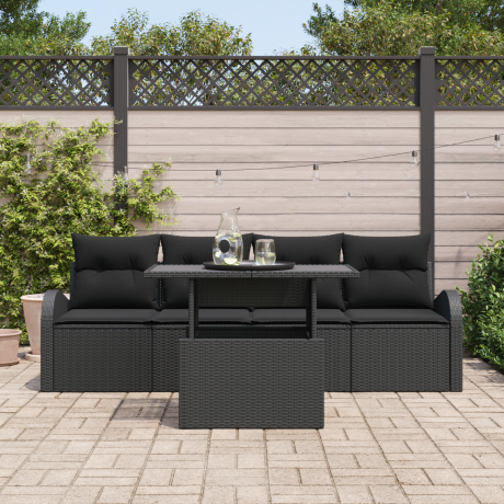 vidaXL 5-delige Ligbed Set met Kussens Zwart Poly Rattan afbeelding3 - 1