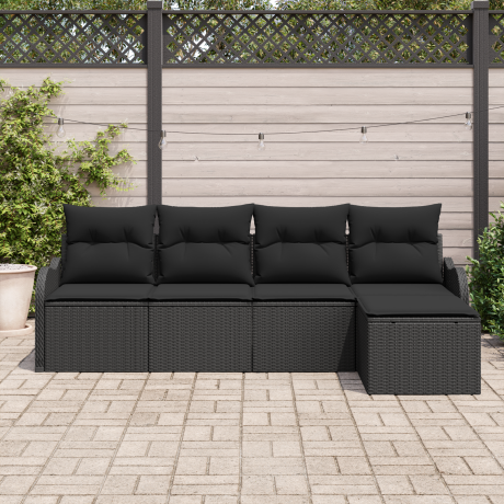 vidaXL 5-delige ligbedden set met kussens zwart poly rattan afbeelding3 - 1