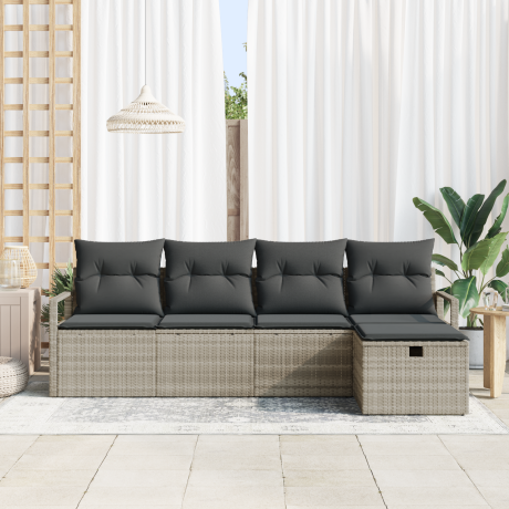 vidaXL 5-delige ligbedset met kussens lichtgrijs poly rattan afbeelding3 - 1