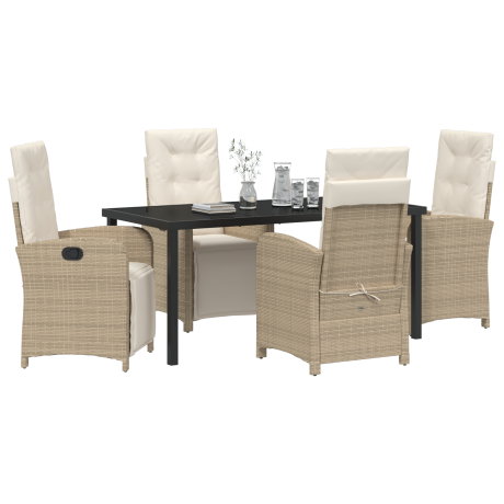 vidaXL 5-delige set ligbedden met kussens in beige poly riet afbeelding3 - 1