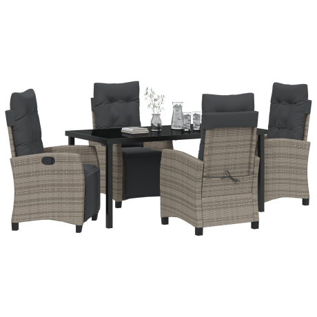 vidaXL 5-delige Tuin Eetset Grijs Poly Rattan afbeelding3 - 1