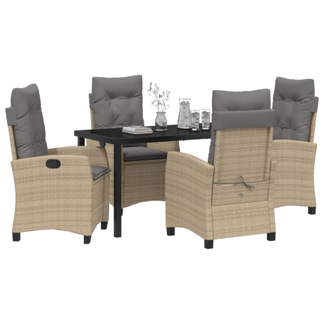 vidaXL 5-delige Tuin Eetset met Kussens Beige Poly Rattan afbeelding3 - 1