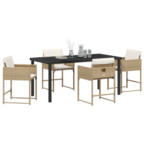 vidaXL 5-delige Tuin Eetset met Kussens - Beige Poly Rattan afbeelding3 - 1