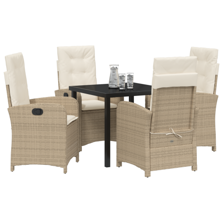 vidaXL 5-delige Tuin Eetset met Kussens Beige Poly Rattan afbeelding3 - 1