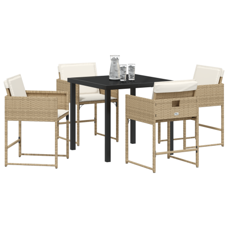 vidaXL 5-delige tuin eetset met kussens in beige poly rattan afbeelding3 - 1