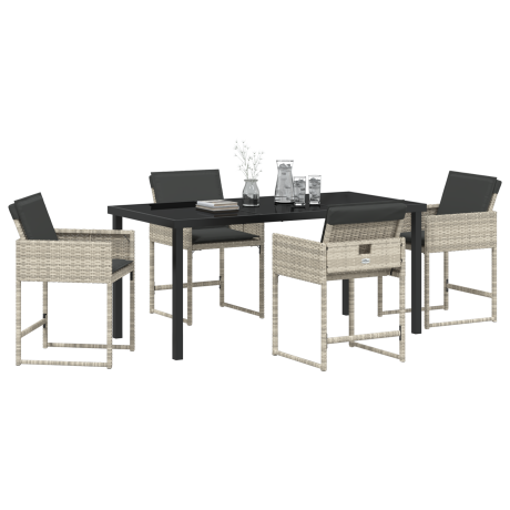 vidaXL 5-delige Tuin Eetset met Kussens in Lichtgrijs Poly Rattan afbeelding3 - 1