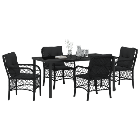 vidaXL 5-delige tuin eetset met kussens - zwart poly rattan afbeelding3 - 1