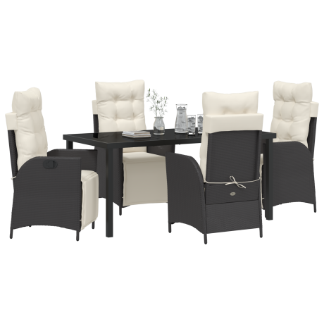 vidaXL 5-delige Tuin Eetset Zwart Poly Rattan afbeelding3 - 1