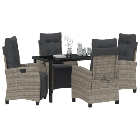 vidaXL 5-delige Tuin Eettafel Set Grijs Poly Rattan afbeelding3 - 1