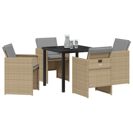 vidaXL 5-delige Tuin Eettafel Set met Kussens in Beige Poly Rattan afbeelding3 - 1