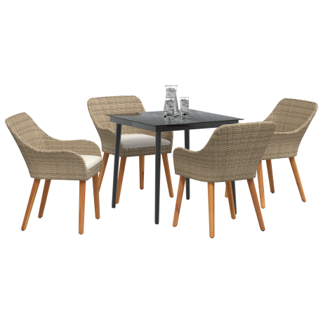 vidaXL 5-delige tuin eettafelset in beige poly rattan afbeelding3 - 1