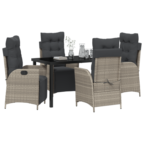 vidaXL 5-delige Tuin Eettafelset Lichtgrijs Poly Rattan afbeelding3 - 1