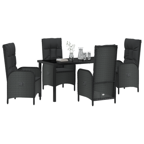 vidaXL 5-delige Tuin Eettafelset Zwart Poly Rattan afbeelding3 - 1