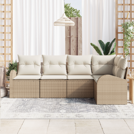 vidaXL 5-delige Tuinbank Set met Kussens - Beige Poly Rattan afbeelding3 - 1