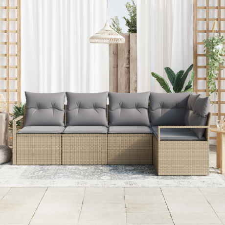 vidaXL Bankstel met kussen 5 pcs Beige poly rattan afbeelding3 - 1