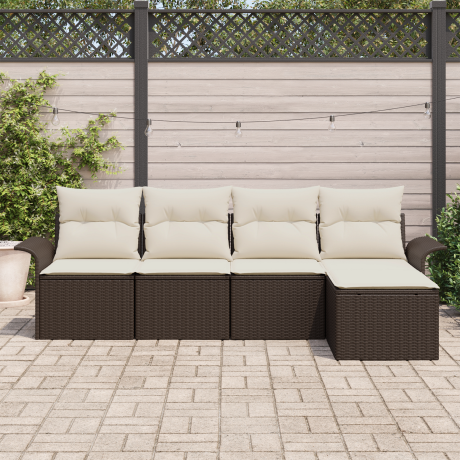 vidaXL Buitensofa met kussen 5 pcs Bruin poly rattan afbeelding3 - 1