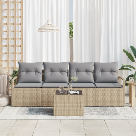 vidaXL Bankstel 5 pcs Beige en Grijs poly rattan afbeelding3 - 1