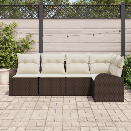 vidaXL Bankstel met kussen 5 pcs Bruin Polyester afbeelding3 - 1