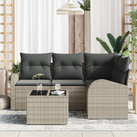 vidaXL Tuin Sofa Set 5 pcs Lichtgrijs poly rattan afbeelding3 - 1