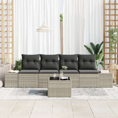 vidaXL Bankstel met kussen met kussen 5 pcs Lichtgrijs poly rattan afbeelding3 - 1