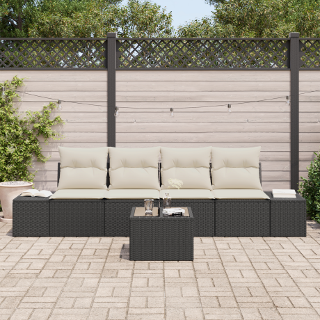 vidaXL Bankstel met kussen met kussen 5 pcs Zwart en Crème poly rattan afbeelding3 - 1