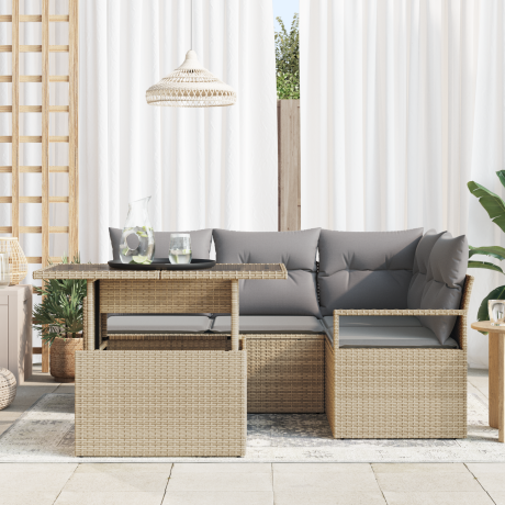 vidaXL Tuin Sofa Set met kussen 5 pcs beige en lichtgrijs poly rattan afbeelding3 - 1