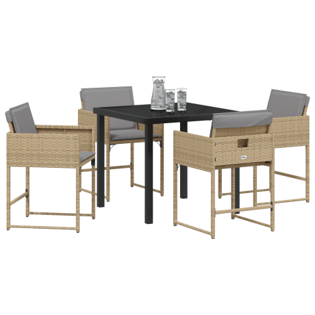 vidaXL 5-delige tuinset met beige kussens van poly rattan afbeelding3 - 1