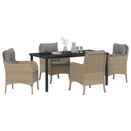 vidaXL 5-delige tuinset met kussens - Beige Poly Rattan afbeelding3 - 1