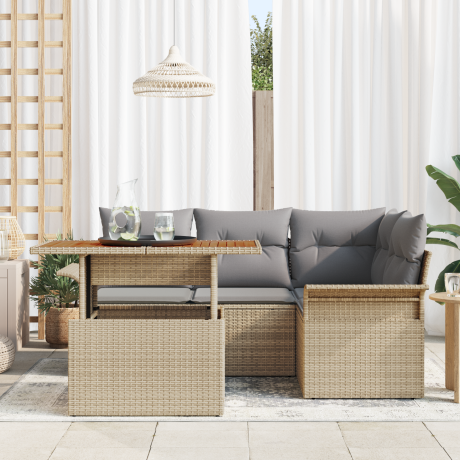 vidaXL 5-delige tuinset met kussens - beige poly rattan afbeelding3 - 1