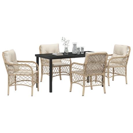 vidaXL 5-delige tuinset met kussens - beige poly rattan afbeelding3 - 1